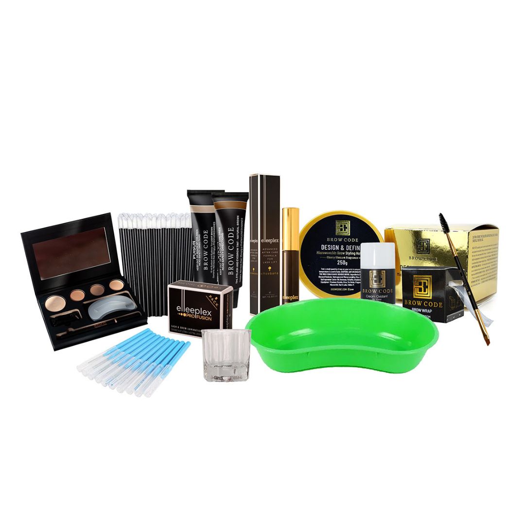 brow lamination online course by lash vision featuring brow kit with ellebana and brow code products