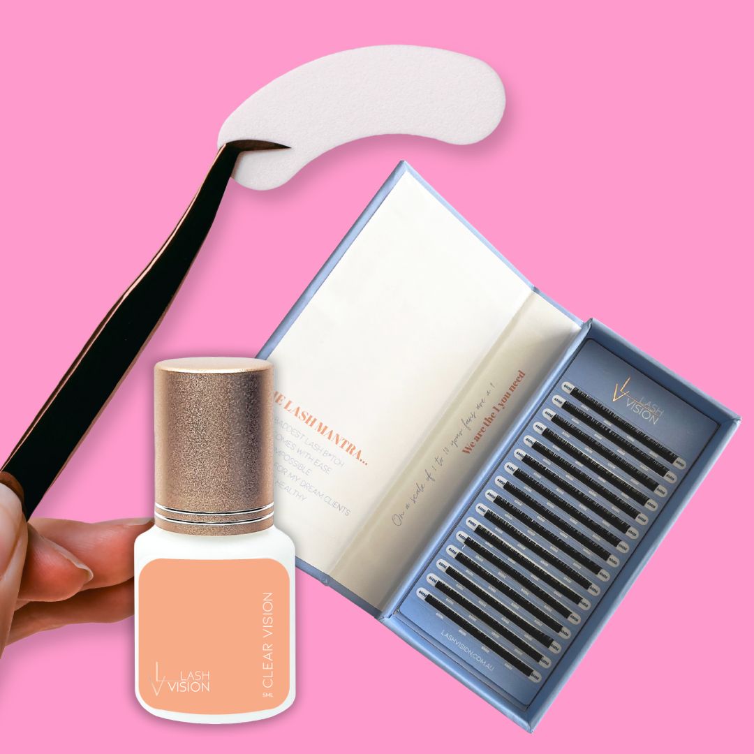 lash eye pad, lash glue and volume eyelash tray